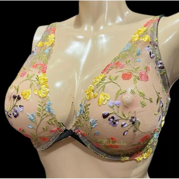 Victoria’s Secret Dream Angels Unlined Plunge Floral Embroidered Sheer bra 34A - Picture 3 of 8